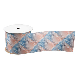 Light Blue and Coral Christmas Satin Ribbon