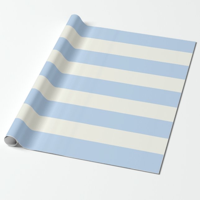 Light Blue and Cream Awning Stripes Wrapping Paper (Unrolled)