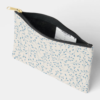 Light Blue and Cream Delicate Botanical Vine Patte Accessory Pouch