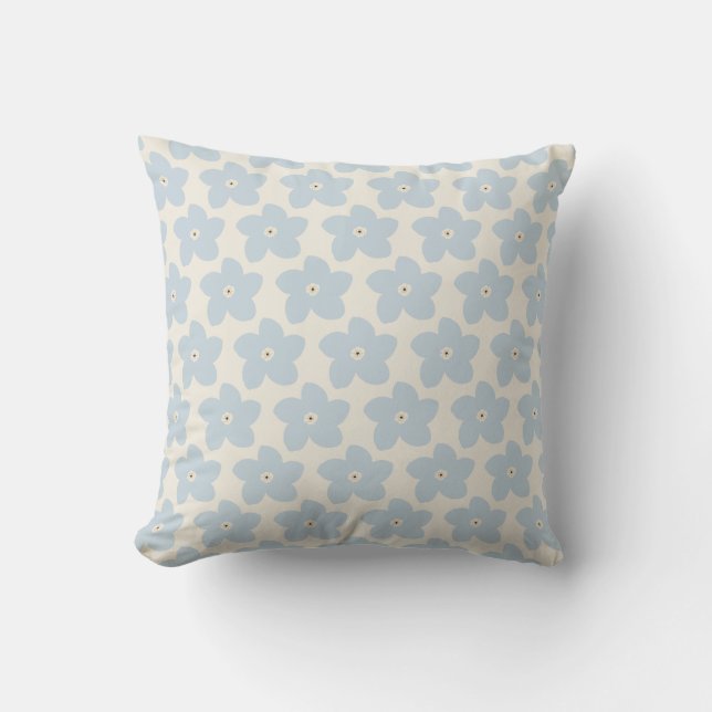 Light Blue And Cream Retro Flower Cushion (Front)
