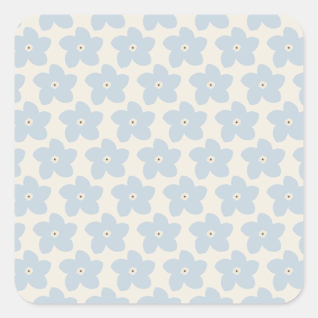 Light Blue And Cream Retro Flower Square Sticker (Front)