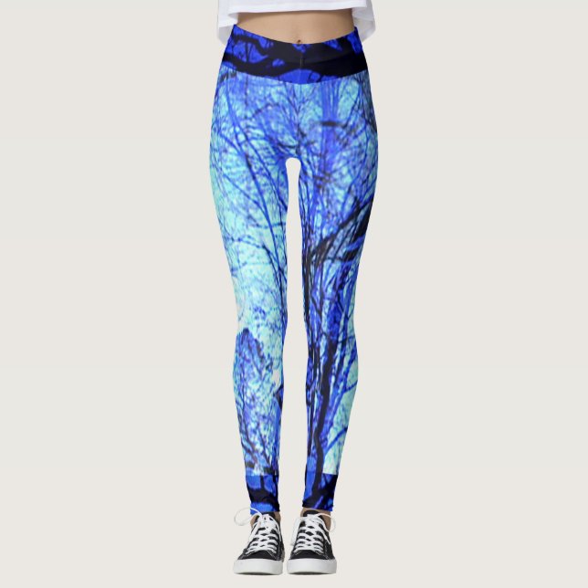 Light Blue and Dark Blue Quality Workout Leggings (Front)