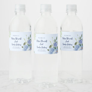 Light Blue and Dark Blue Watercolor Wedding Water Bottle Label