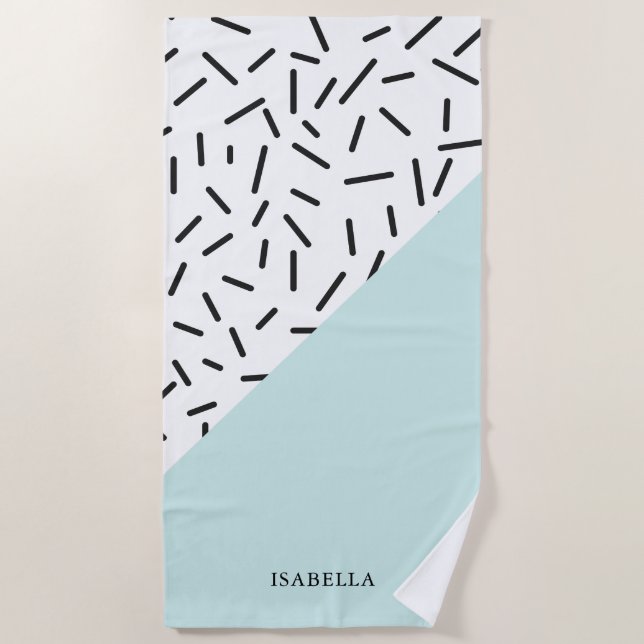 Light Blue and Geometric Pattern Personalised Beach Towel (Front)