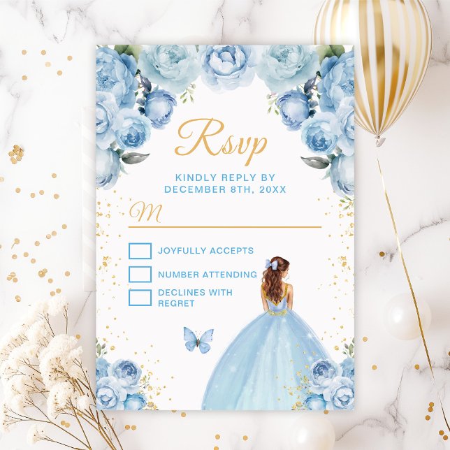 Light Blue and Gold Brown Hair Princess RSVP Card (Creator Uploaded)