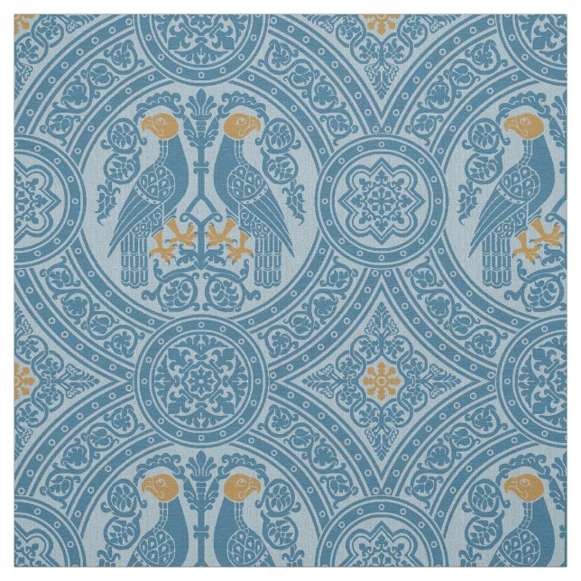 Light Blue and Gold Byzantine Birds Fabric (Swatch)