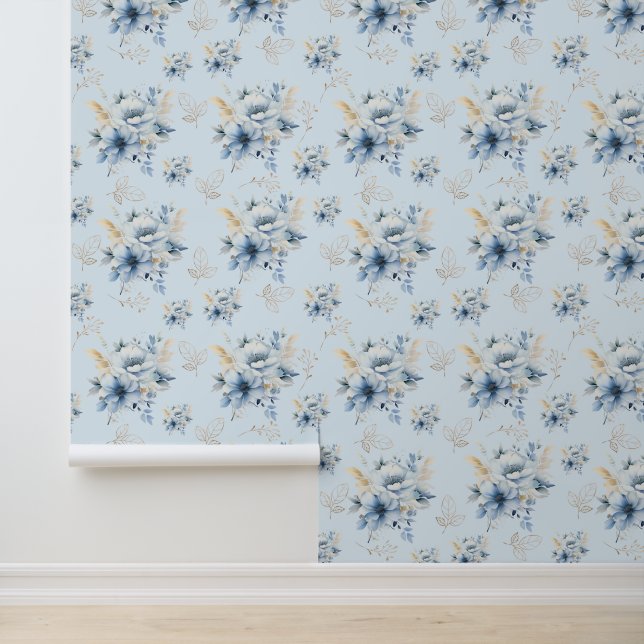 Light blue and gold floral wallpaper (Application)