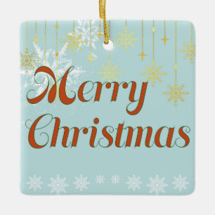 Light blue and Gold Merry Christmas  Ceramic Ornament