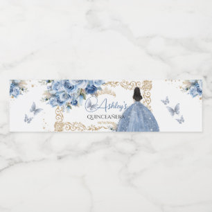Light Blue and Gold Quinceañera Princess Water Bottle Label
