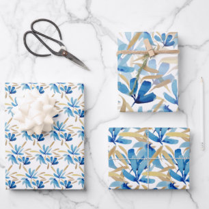 Light Blue And Gold Watercolor Hand-painted Wrapping Paper Sheet