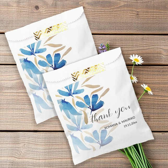Light Blue And Gold Wildflowers Watercolor Art Favour Bags (Creator Uploaded)