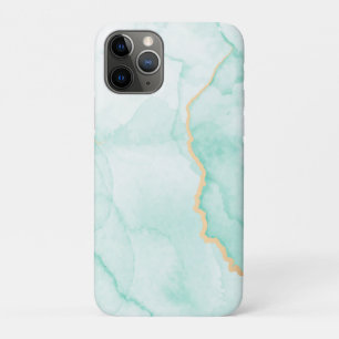 Light blue and golden watercolor marble wavy Case-Mate iPhone case
