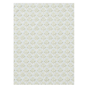 Light Blue and Green Block Print Flowers Tablecloth