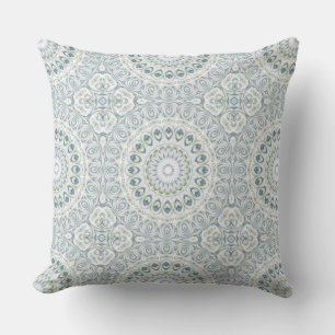 Light Blue and Green Medallion Design Cushion