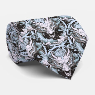 Light Blue and Grey Chinese Dragons Tie