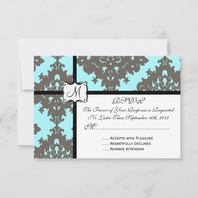 Light Blue and Grey Damask wedding invite (Front)