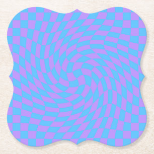 Light Blue and Lavender chequered art pattern  Paper Coaster