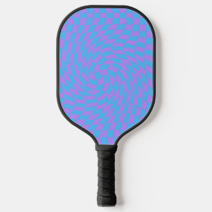 Light Blue and Lavender Waved Checkered Pattern Pickleball Paddle