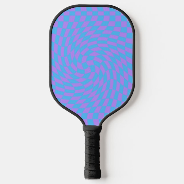 Light Blue and Lavender Waved Chequered Pattern  Pickleball Paddle (Front)