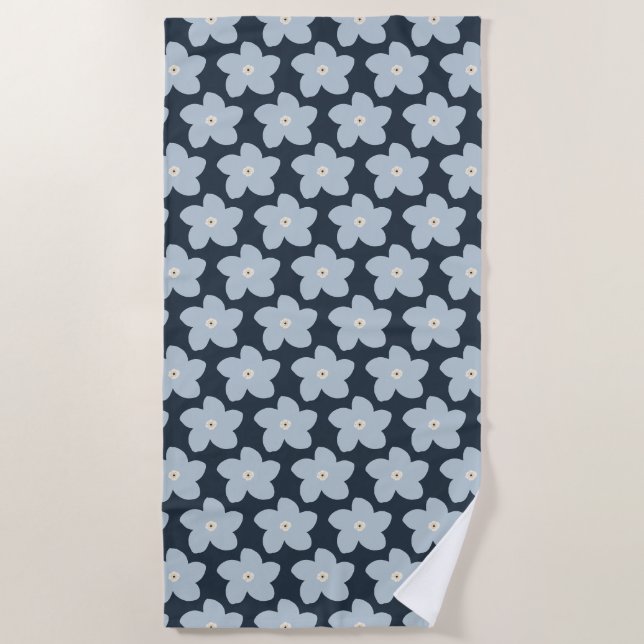 Light Blue And Navy Retro Flower Beach Towel (Front)