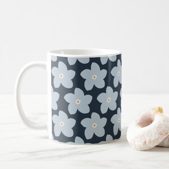 Light Blue And Navy Retro Flower Coffee Mug (With Donut)