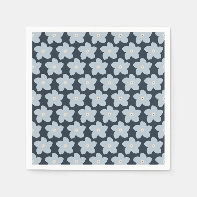 Light Blue And Navy Retro Flower Napkin (Front)