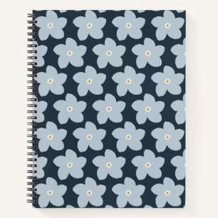 Light Blue And Navy Retro Flower Notebook
