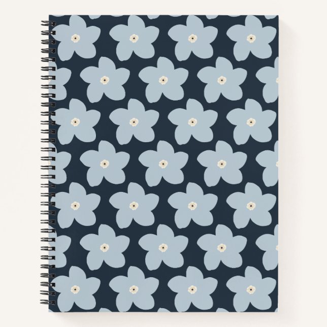 Light Blue And Navy Retro Flower Notebook (Front)