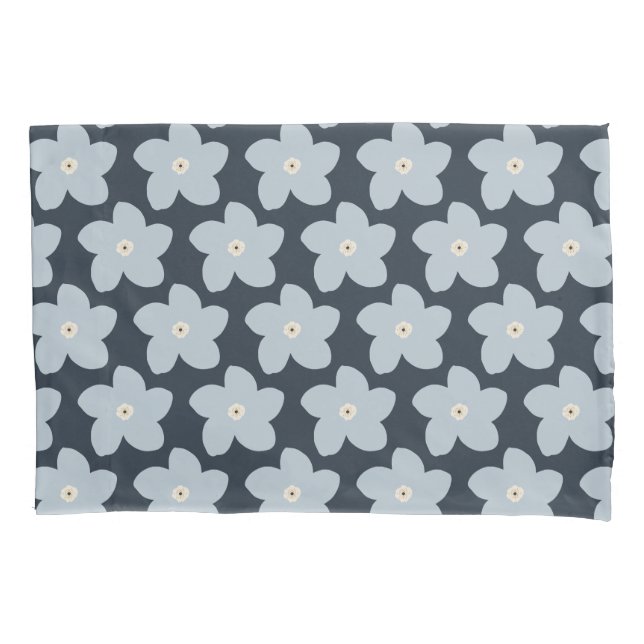 Light Blue And Navy Retro Flower Pillowcase (Front)