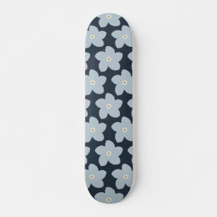 Light Blue And Navy Retro Flower Skateboard