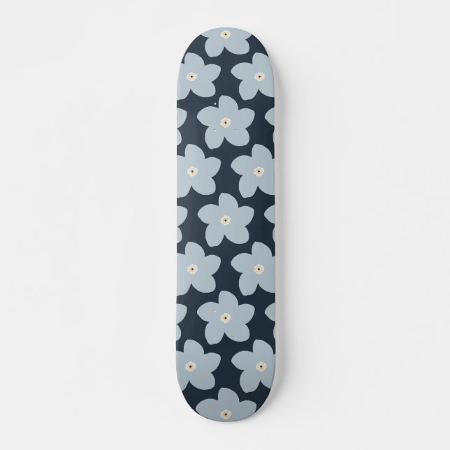 Light Blue And Navy Retro Flower Skateboard (Front)