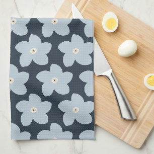 Light Blue And Navy Retro Flower Tea Towel