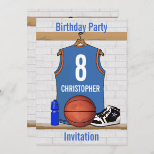 Light Blue and Orange Basketball Jersey Birthday Invitation