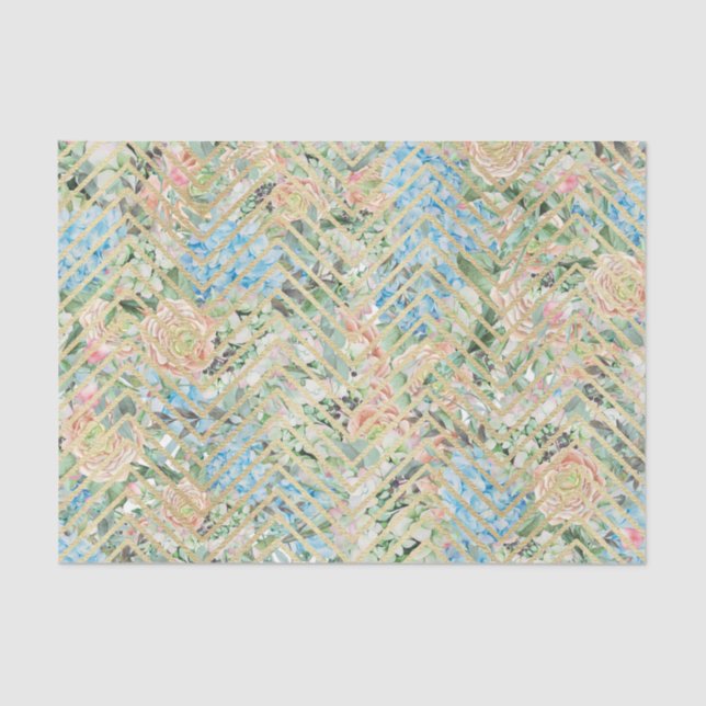 Light Blue and pink flowers Tissue Paper (Front)