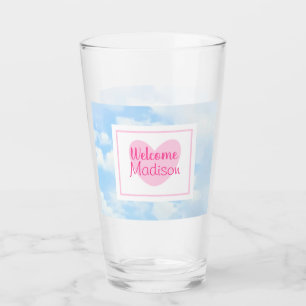 Light Blue and Pink Heart Baby Girl Shower Glass