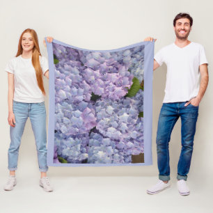 Light Blue and Pink Hydrangea Blue Fleece Blanket