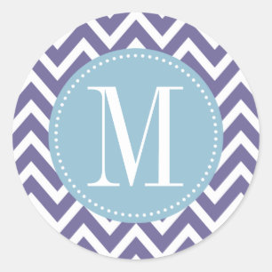 Light Blue and Purple Chevron Custom Monogram Classic Round Sticker