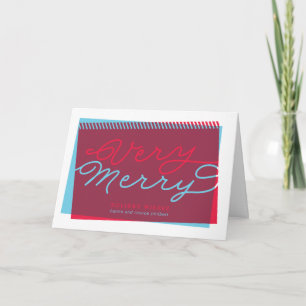 Light Blue and Red Very Merry folded holiday Card