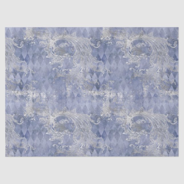 Light Blue and Silver Filigree Decoupage  Tissue Paper (Front)