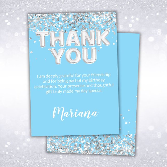 Light Blue and Silver Party Thank You Card (Creator Uploaded)