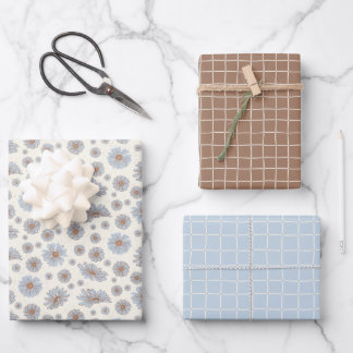 Light Blue and Soft Brown Daisy Gift Wrap Sheets