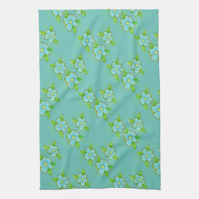 Light blue and turquoise tea towel (Vertical)