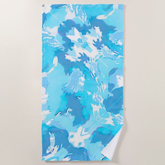 Light blue and White Abstract brush Strokes Beach Towel (Front)