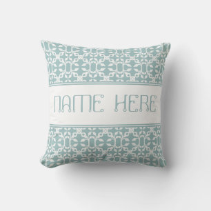 Light Blue And White Art Deco Modern Custom Name Cushion