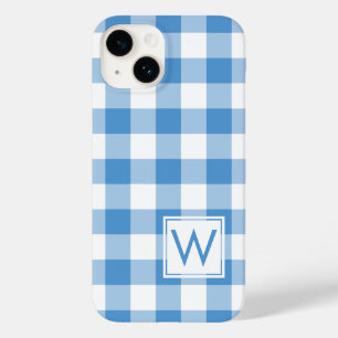 Light Blue and White Buffalo Plaid with Monogram Case-Mate iPhone 14 Case