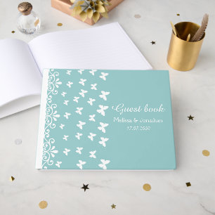 Light blue and White butterflies swirls Wedding Guest Book