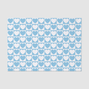 Light Blue and White Checkered Pattern With Hearts Tissue Paper