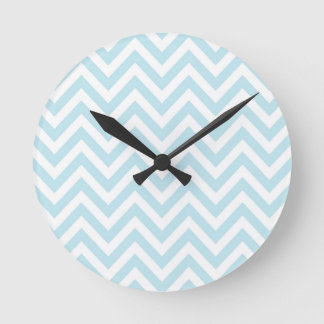Light Blue and White Chevron Stripe Pattern Round Clock