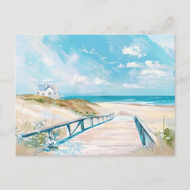 light blue and white coastal landscape postcard (Front)