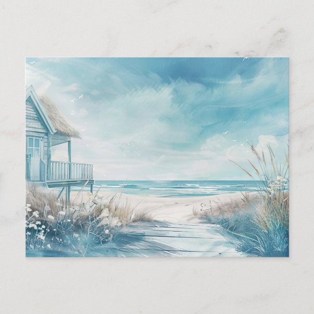 light blue and white coastal landscape postcard (Front)